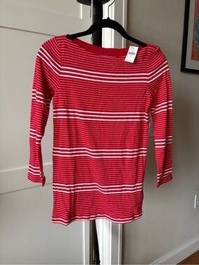 Gap Red White Striped Boatneck Top Small 3/4 Sleeve NWT